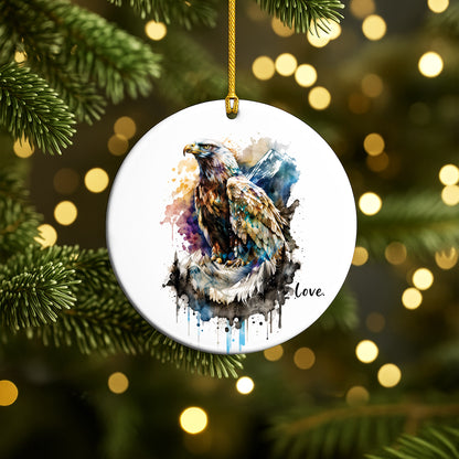 Love Eagle Ceramic Christmas Ornament Watercolor Bald Eagle Holiday Decoration Gift