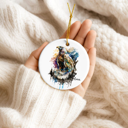 Love Eagle Ceramic Christmas Ornament Watercolor Bald Eagle Holiday Decoration Gift