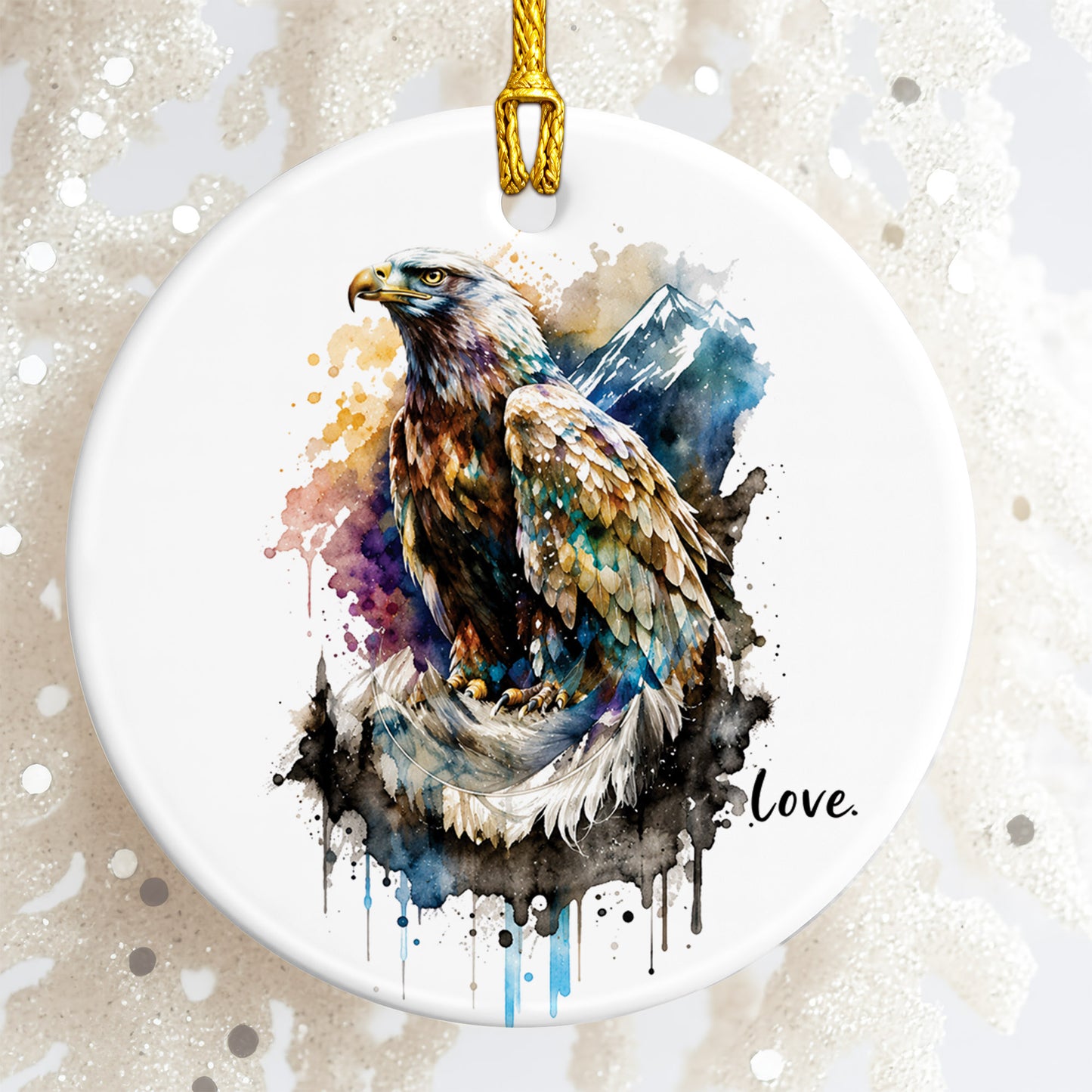 Love Eagle Ceramic Christmas Ornament Watercolor Bald Eagle Holiday Decoration Gift