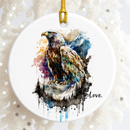 Love Eagle Ceramic Christmas Ornament Watercolor Bald Eagle Holiday Decoration Gift