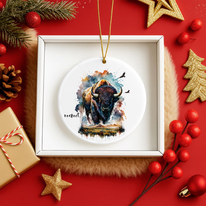 Respect Buffalo Ceramic Christmas Ornament Watercolor Bison Holiday Decoration Gift