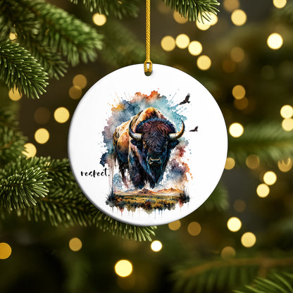 Respect Buffalo Ceramic Christmas Ornament Watercolor Bison Holiday Decoration Gift