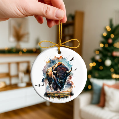 Respect Buffalo Ceramic Christmas Ornament Watercolor Bison Holiday Decoration Gift