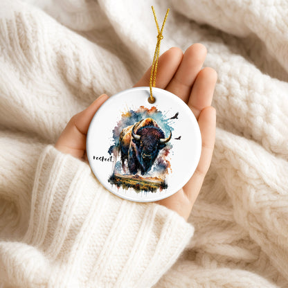 Respect Buffalo Ceramic Christmas Ornament Watercolor Bison Holiday Decoration Gift