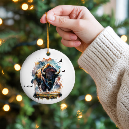 Respect Buffalo Ceramic Christmas Ornament Watercolor Bison Holiday Decoration Gift
