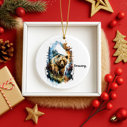 Bravery Bear Ceramic Christmas Ornament Watercolor Holiday Decoration Gift