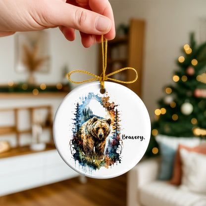 Bravery Bear Ceramic Christmas Ornament Watercolor Holiday Decoration Gift