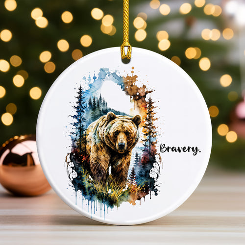 Bravery Bear Ceramic Christmas Ornament Watercolor Holiday Decoration Gift