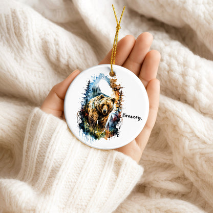Bravery Bear Ceramic Christmas Ornament Watercolor Holiday Decoration Gift