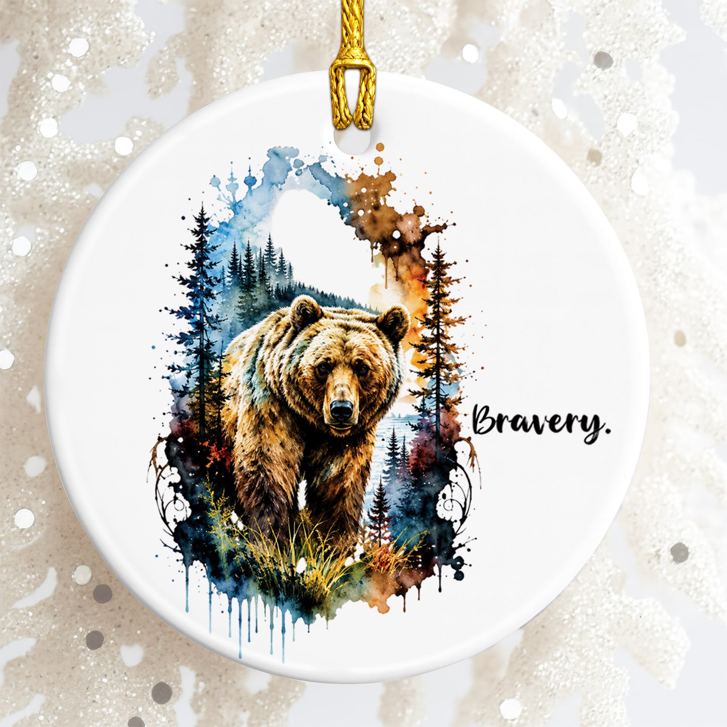 Bravery Bear Ceramic Christmas Ornament Watercolor Holiday Decoration Gift