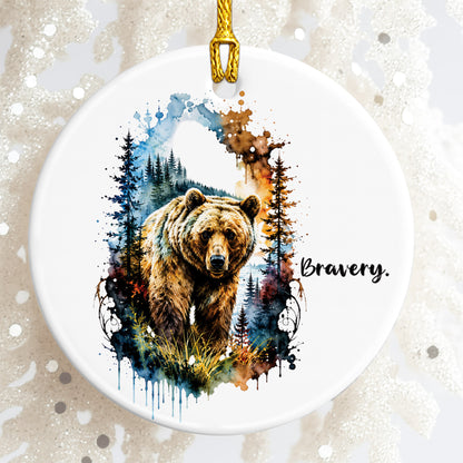 Bravery Bear Ceramic Christmas Ornament Watercolor Holiday Decoration Gift
