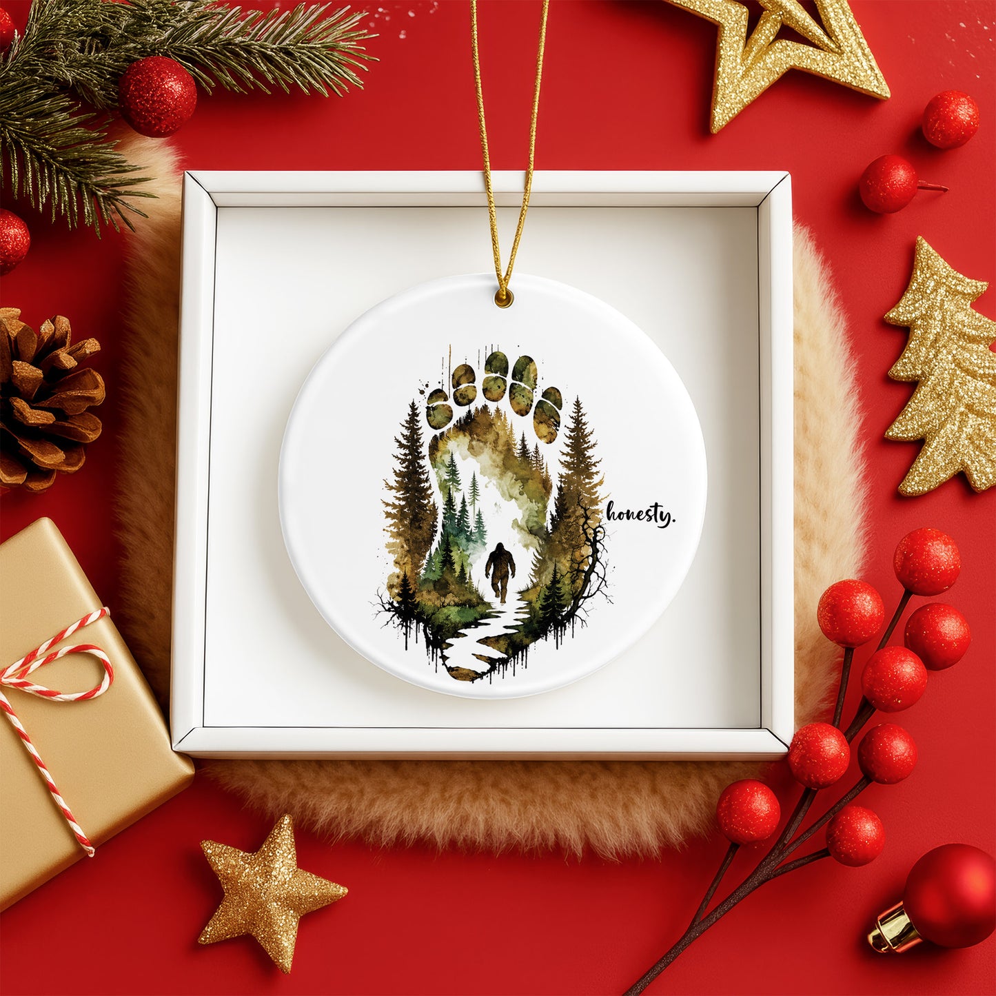 Honesty Bear Paw Ceramic Christmas Ornament Wildlife Forest Holiday Tree Decoration Gift