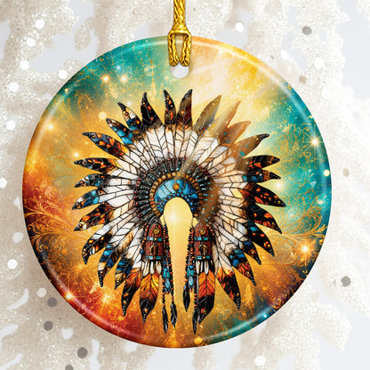 Native American Feather Headdress Ceramic Ornament Indigenous Heritage Holiday Decoration