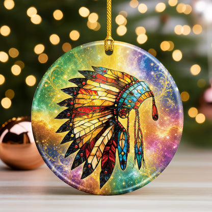 Indigenous Feather Headdress Ceramic Ornament Spiritual Christmas Tree Ornament