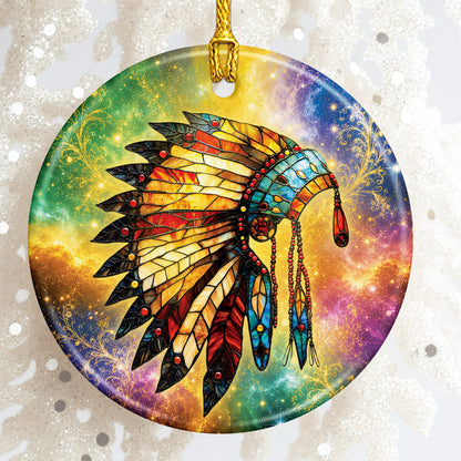 Indigenous Feather Headdress Ceramic Ornament Spiritual Christmas Tree Ornament