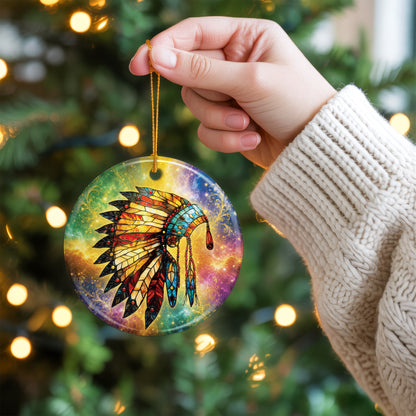 Indigenous Feather Headdress Ceramic Ornament Spiritual Christmas Tree Ornament