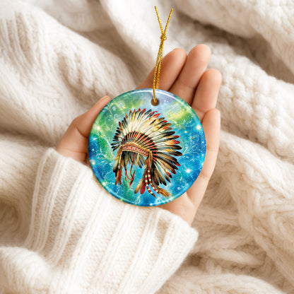 Traditional Native American Headdress Ceramic Ornament Indigenous Heritage Christmas Tree Decor
