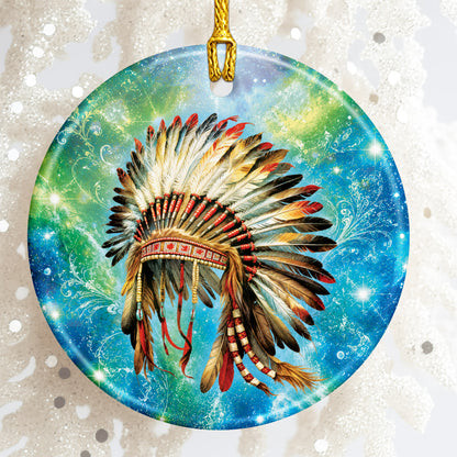 Traditional Native American Headdress Ceramic Ornament Indigenous Heritage Christmas Tree Decor
