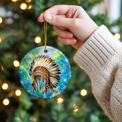 Traditional Native American Headdress Ceramic Ornament Indigenous Heritage Christmas Tree Decor