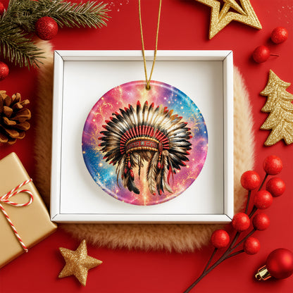 Native American War Bonnet Ceramic Ornament Indigenous Heritage Christmas Tree Decoration