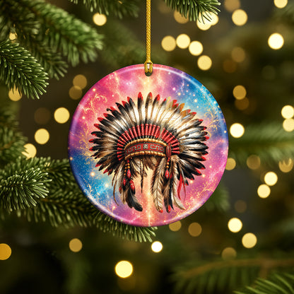 Native American War Bonnet Ceramic Ornament Indigenous Heritage Christmas Tree Decoration