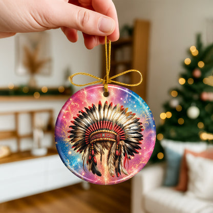 Native American War Bonnet Ceramic Ornament Indigenous Heritage Christmas Tree Decoration