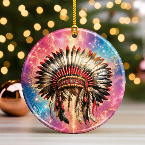 Native American War Bonnet Ceramic Ornament Indigenous Heritage Christmas Tree Decoration