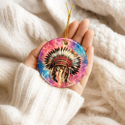 Native American War Bonnet Ceramic Ornament Indigenous Heritage Christmas Tree Decoration