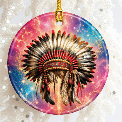 Native American War Bonnet Ceramic Ornament Indigenous Heritage Christmas Tree Decoration