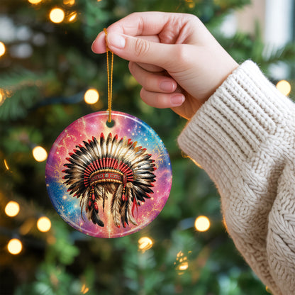 Native American War Bonnet Ceramic Ornament Indigenous Heritage Christmas Tree Decoration