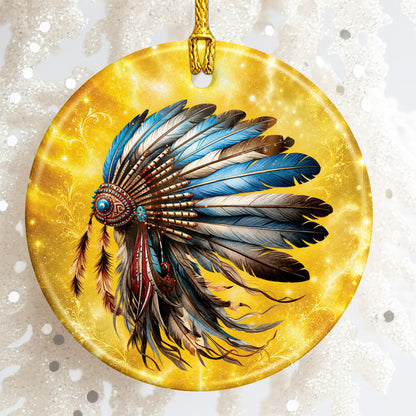Blue Feather Headdress Ceramic Ornament Native American Heritage Christmas Tree Decoration