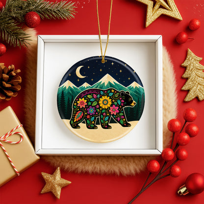 Sacred Bear Spirit Ceramic Ornament Native Inspired Floral Bear Christmas Decor