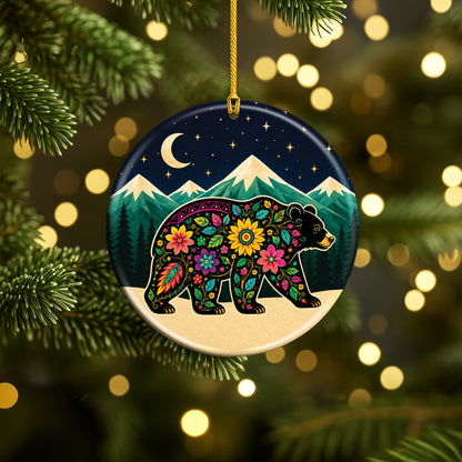Sacred Bear Spirit Ceramic Ornament Native Inspired Floral Bear Christmas Decor