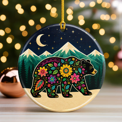 Sacred Bear Spirit Ceramic Ornament Native Inspired Floral Bear Christmas Decor