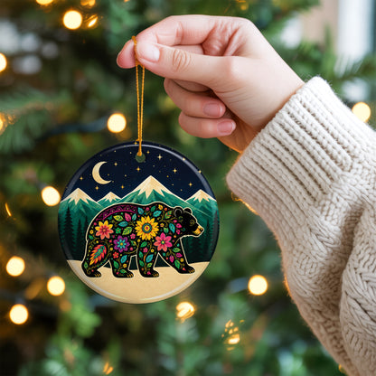 Sacred Bear Spirit Ceramic Ornament Native Inspired Floral Bear Christmas Decor