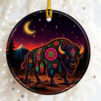 Sacred Buffalo Spirit Ceramic Ornament Floral Bison Native Inspired Christmas Decor