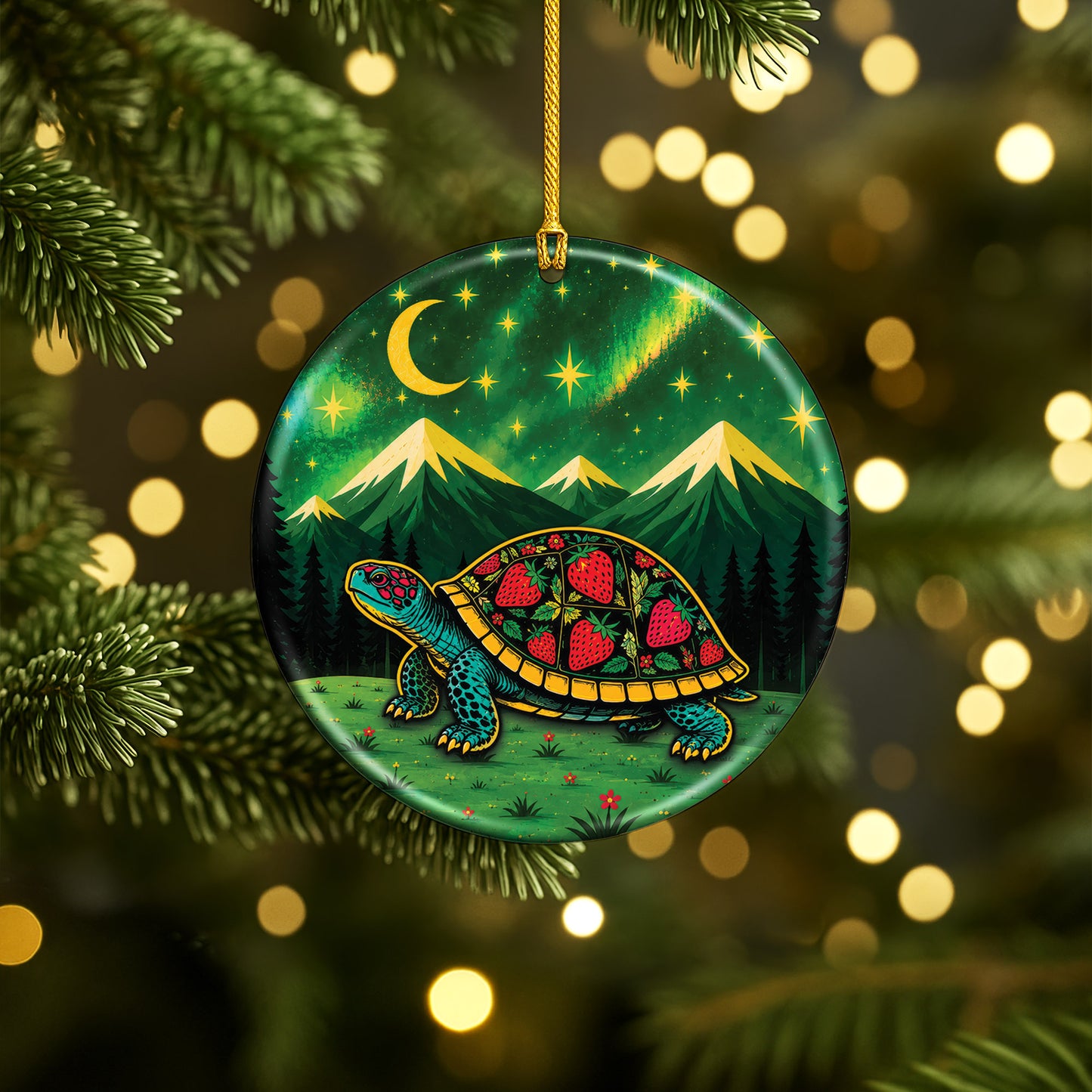 Native Inspired Turtle Ceramic Ornament, Indigenous Style Wildlife Holiday Decor