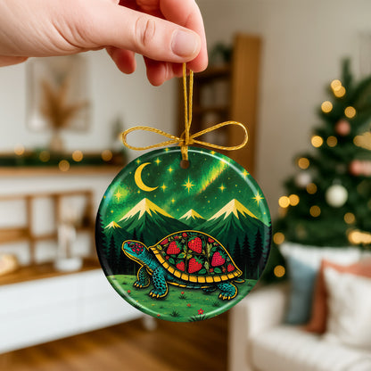 Native Inspired Turtle Ceramic Ornament, Indigenous Style Wildlife Holiday Decor