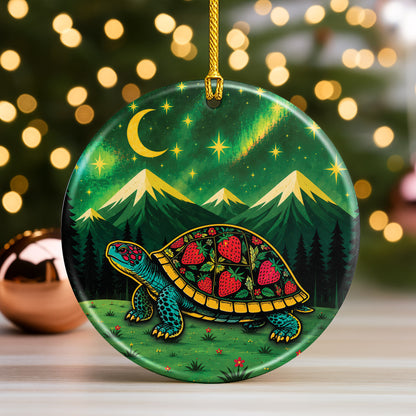 Native Inspired Turtle Ceramic Ornament, Indigenous Style Wildlife Holiday Decor