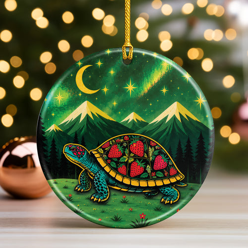 Native Inspired Turtle Ceramic Ornament, Indigenous Style Wildlife Holiday Decor