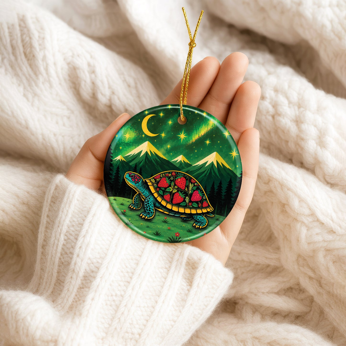 Native Inspired Turtle Ceramic Ornament, Indigenous Style Wildlife Holiday Decor