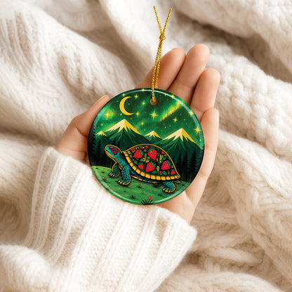 Native Inspired Turtle Ceramic Ornament, Indigenous Style Wildlife Holiday Decor