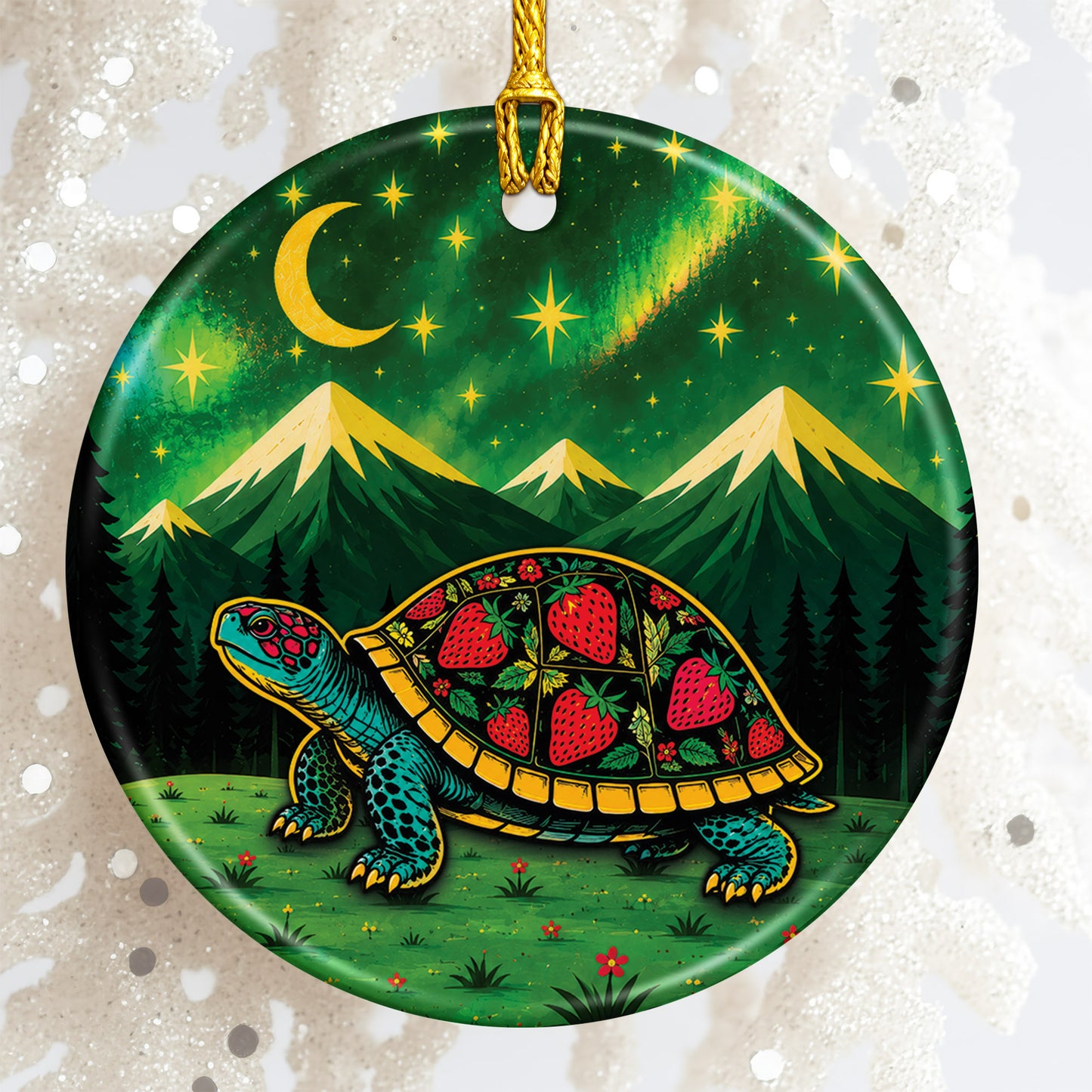 Native Inspired Turtle Ceramic Ornament, Indigenous Style Wildlife Holiday Decor