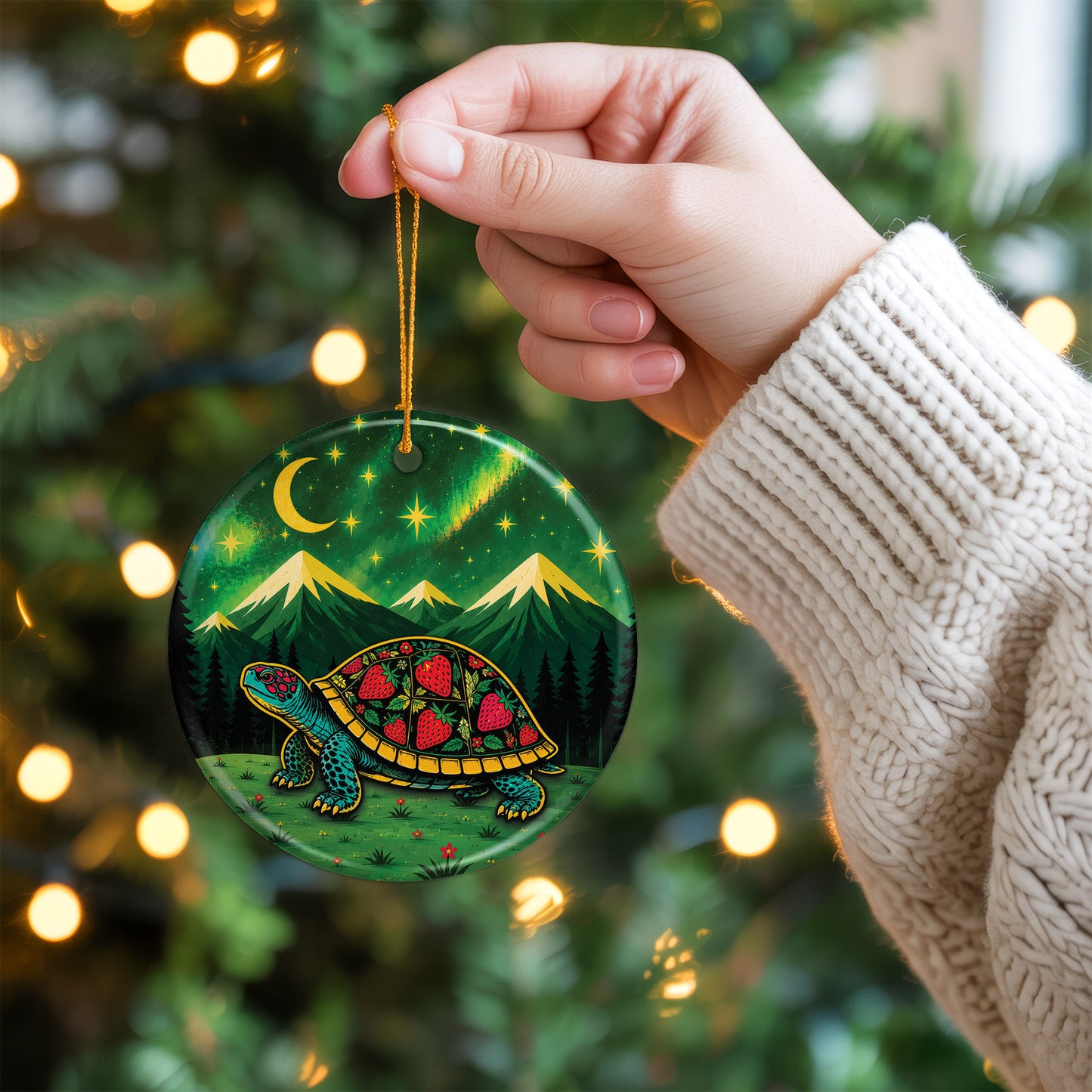 Native Inspired Turtle Ceramic Ornament, Indigenous Style Wildlife Holiday Decor