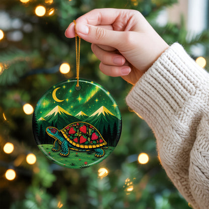 Native Inspired Turtle Ceramic Ornament, Indigenous Style Wildlife Holiday Decor