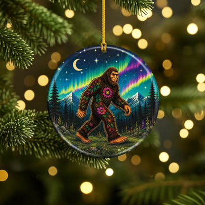 Native Inspired Bigfoot Ceramic Ornament Floral Sasquatch Christmas Holiday Decor