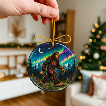 Native Inspired Bigfoot Ceramic Ornament Floral Sasquatch Christmas Holiday Decor