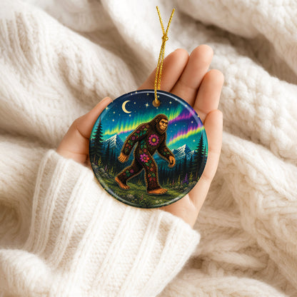 Native Inspired Bigfoot Ceramic Ornament Floral Sasquatch Christmas Holiday Decor