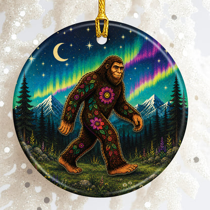 Native Inspired Bigfoot Ceramic Ornament Floral Sasquatch Christmas Holiday Decor