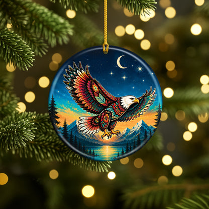 Native Inspired Eagle Ceramic Ornament, Indigenous Style Wildlife Holiday Decor
